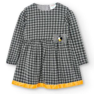 Boboli Vestido de bebé niña 707015 GRIS con Cárdigan Chaqueta niña 707004 MOSTAZA CORDONETS