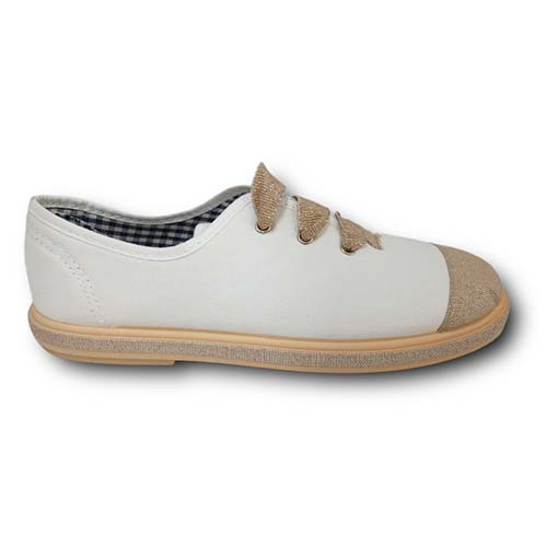 Vulpeques Zapatilla Lona Niña 1000-PPM BLANCO-ORO CORDONETS - Imagen 2