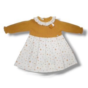 Juliana Vestido Cuerpo Punto Tela Niña Vistiendo Bebes J6141 MOSTAZA CORDONETS