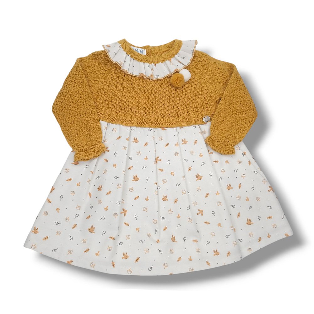 Juliana Vestido Cuerpo Punto Tela Niña Vistiendo Bebes J6141 MOSTAZA CORDONETS - Imagen 7
