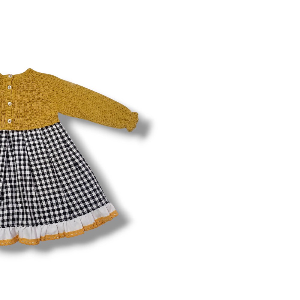 Juliana Vestido Cuerpo Punto Tela Niña Vistiendo Bebes J8148 MOSTAZA CORDONETS - Imagen 5