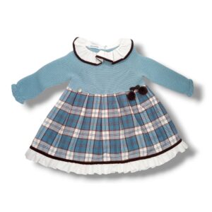 Juliana Vestido Cuerpo Punto Tela Niña Vistiendo Bebes J8160 AZUL NUBE CORDONETS
