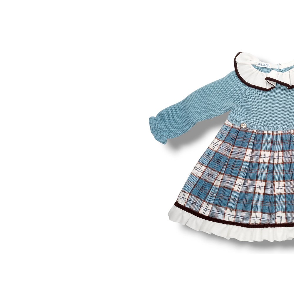 Juliana Vestido Cuerpo Punto Tela Niña Vistiendo Bebes J8160 AZUL NUBE CORDONETS - Imagen 2