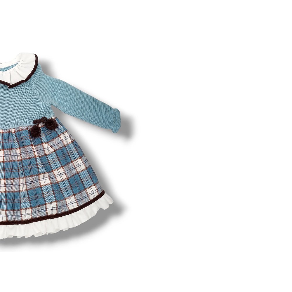 Juliana Vestido Cuerpo Punto Tela Niña Vistiendo Bebes J8160 AZUL NUBE CORDONETS - Imagen 3